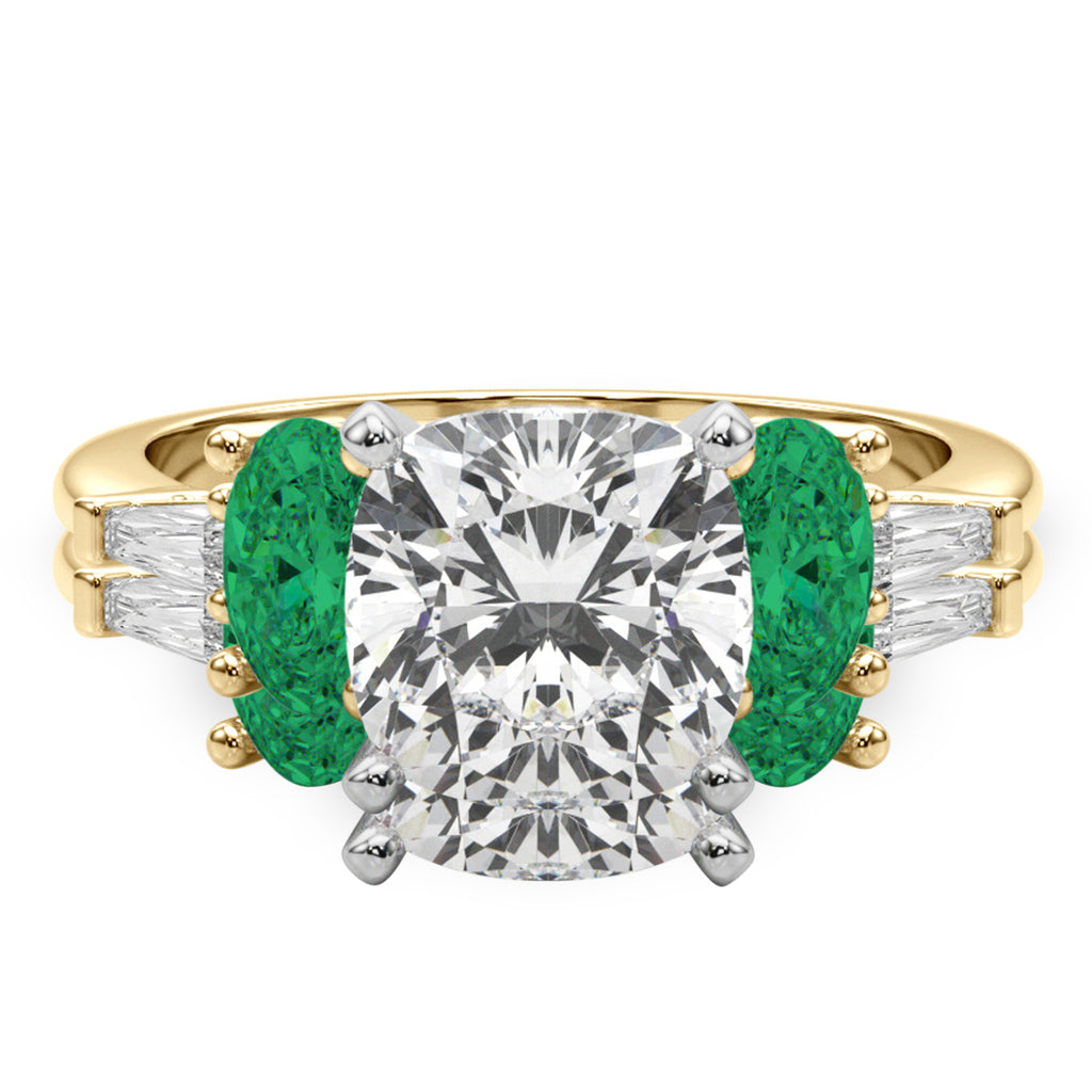 Cushion Lab Diamond & Oval Emerald Bridal Set 18K Yellow Gold (4.65ct)