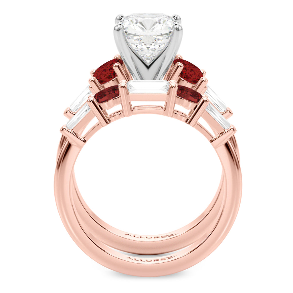 Cushion Lab Diamond & Oval Garnet Bridal Set 14K Rose Gold (4.97ct)