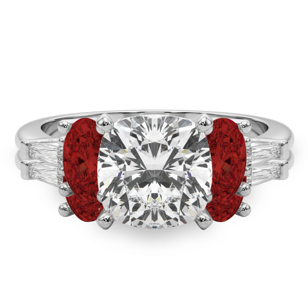 Cushion Lab Grown Diamond & Oval Garnet Bridal Set 14K White Gold (4.97ct)