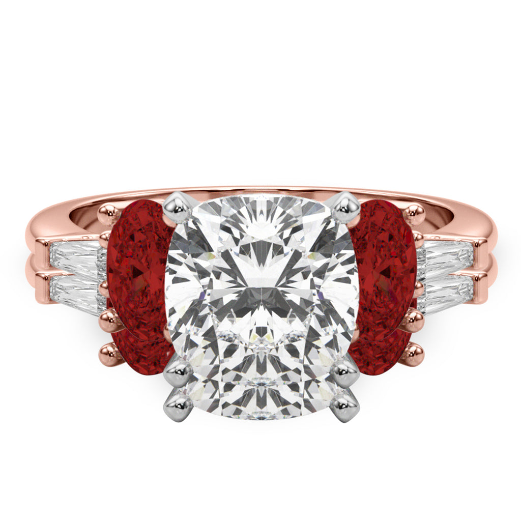 Cushion Lab Diamond & Oval Garnet Bridal Set 18K Rose Gold (4.97ct)