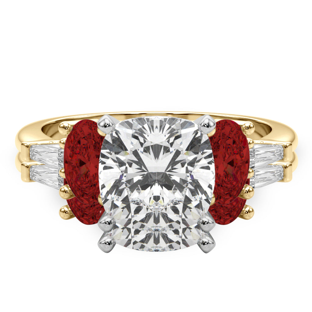 Cushion Lab Diamond & Oval Garnet Bridal Set 18K Yellow Gold (4.97ct)