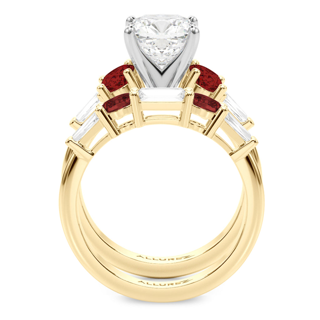 Cushion Lab Diamond & Oval Garnet Bridal Set 18K Yellow Gold (4.97ct)