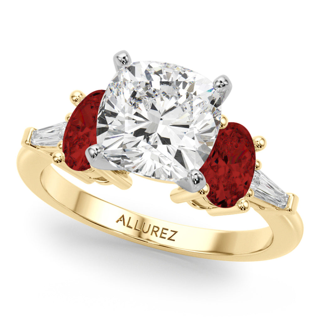 Cushion Lab Diamond & Oval Garnet Bridal Set 18K Yellow Gold (4.97ct)