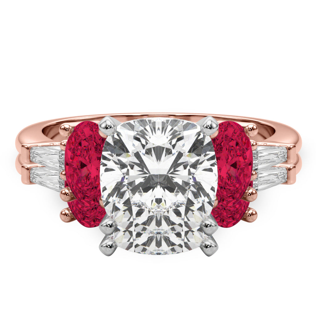 Cushion Lab Diamond & Oval Ruby Bridal Set 18K Rose Gold (5.09ct)
