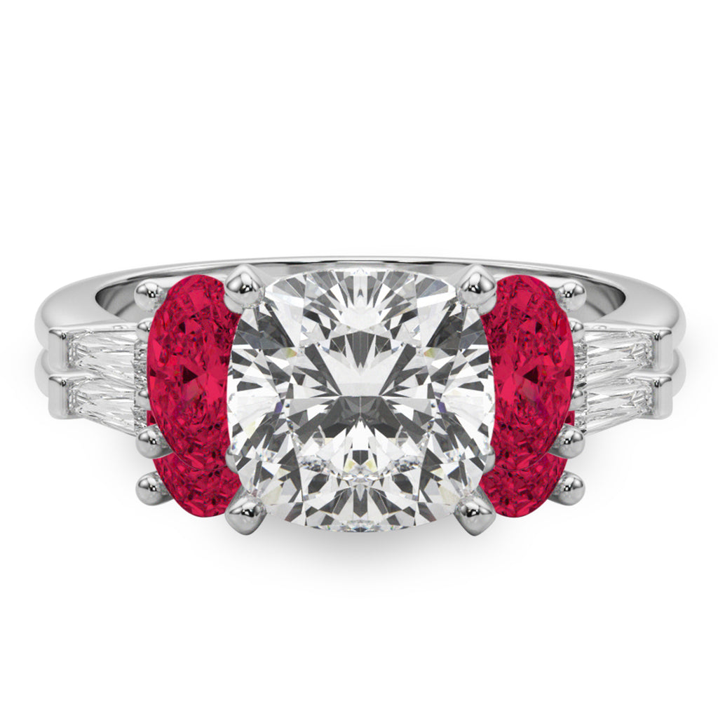 Cushion Lab Diamond & Oval Ruby Bridal Set in Platinum (5.09ct)
