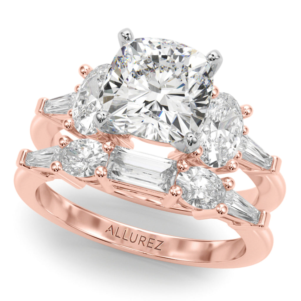 Cushion Moissanite Diamond Engagement Ring Bridal Set 14K Rose Gold (4.93ct)