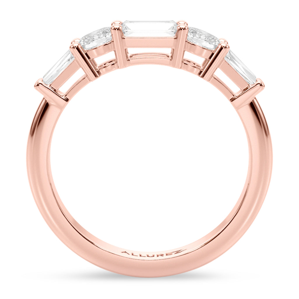Emerald Cut Lab Diamond Engagement Ring Bridal Set 14K Rose Gold (4.93ct)