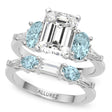 Emerald Cut Lab Diamond & Oval Aquamarine Bridal Set 14K White Gold (4.65ct)