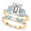 Emerald Cut Lab Diamond & Oval Aquamarine Bridal Set 14K Yellow Gold (4.65ct)