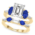 Emerald Cut Lab Diamond & Oval Blue Sapphire Bridal Set 18K Yellow Gold (5.17ct)