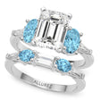 Emerald Cut Lab Diamond & Oval Blue Topaz Bridal Set 14K White Gold (4.97ct)