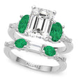 Emerald Cut Lab Diamond & Oval Emerald Bridal Set in Palladium (4.65ct)