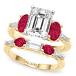Emerald Cut Lab Diamond & Oval Ruby Bridal Set 14K Yellow Gold (5.09ct)