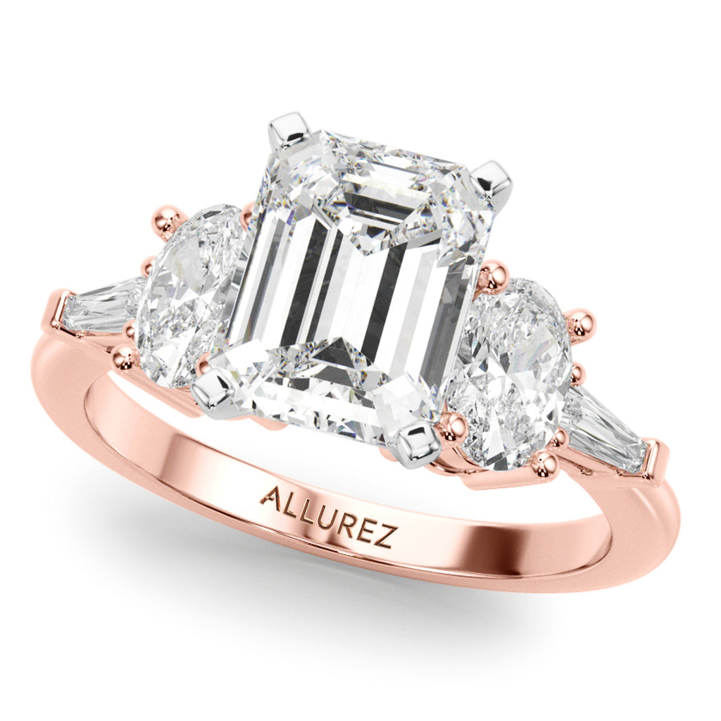Emerald Cut Moissanite Diamond Engagement Ring Bridal Set 14K Rose Gold (4.93ct)