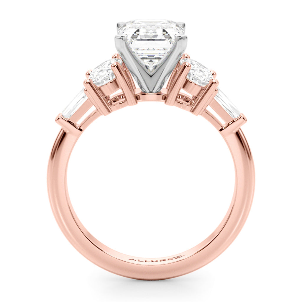 Emerald Cut Moissanite Diamond Engagement Ring Bridal Set 14K Rose Gold (4.93ct)