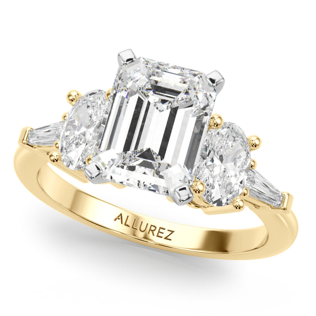 Emerald Cut Moissanite Diamond Engagement Ring Bridal Set 14K Yellow Gold (4.93ct)