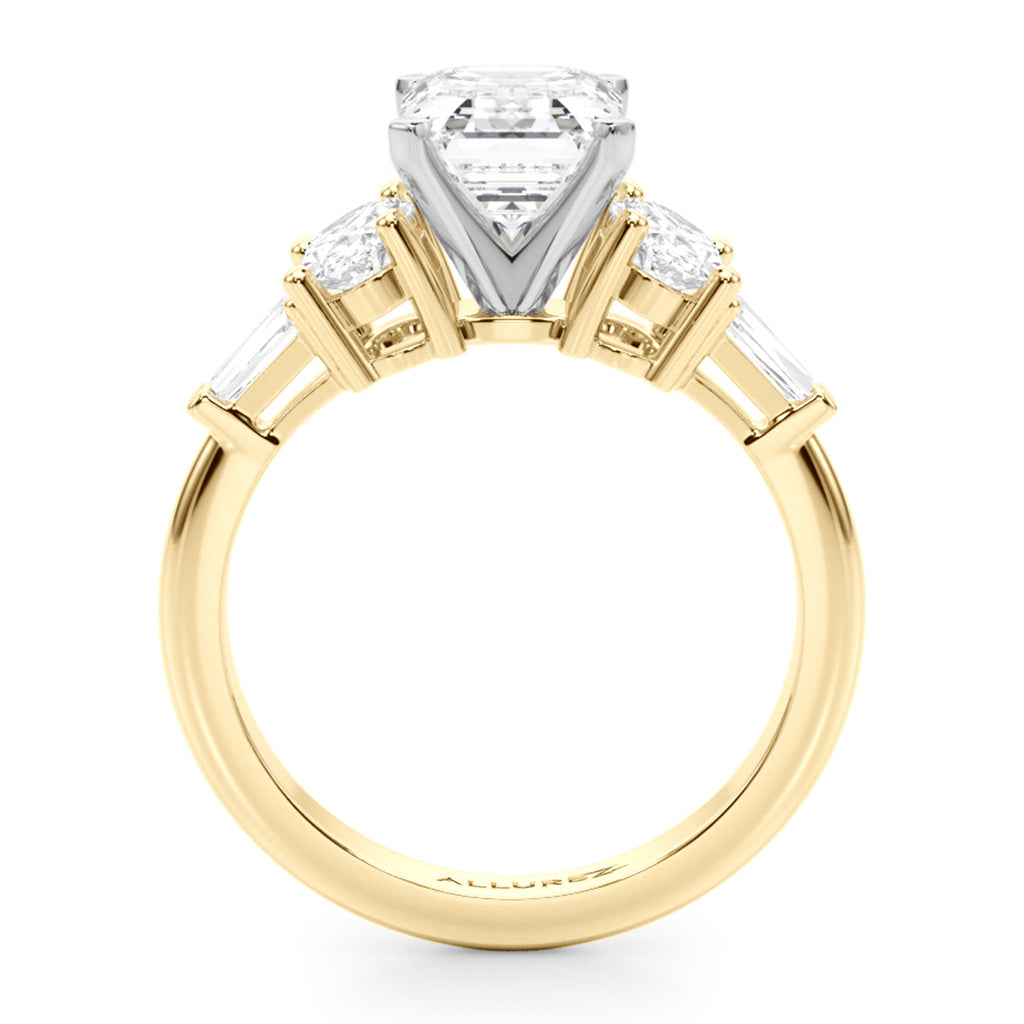 Emerald Cut Moissanite Diamond Engagement Ring Bridal Set 18K Yellow Gold (4.93ct)