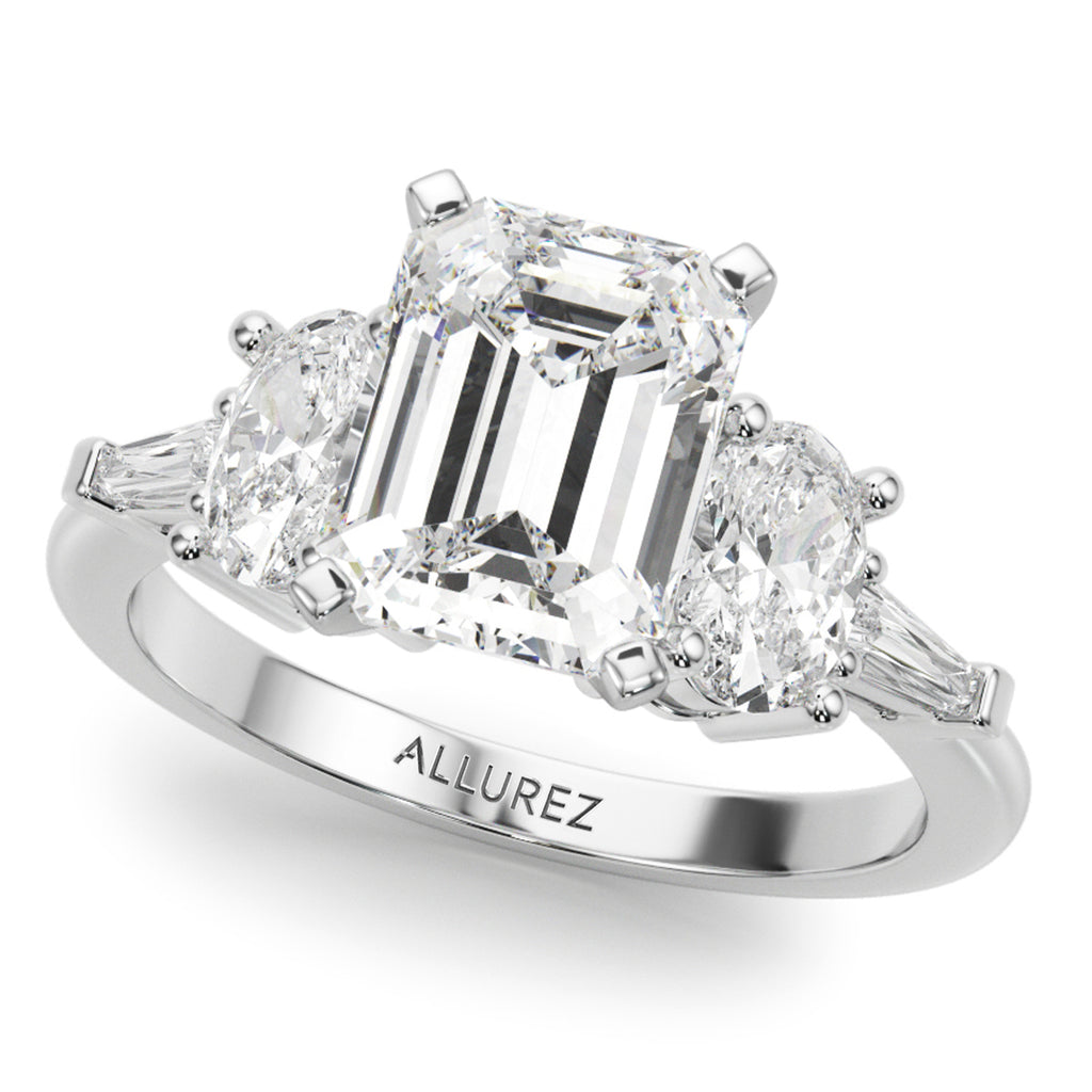 Emerald Cut Moissanite Diamond Engagement Ring Bridal Set in Palladium (4.93ct)