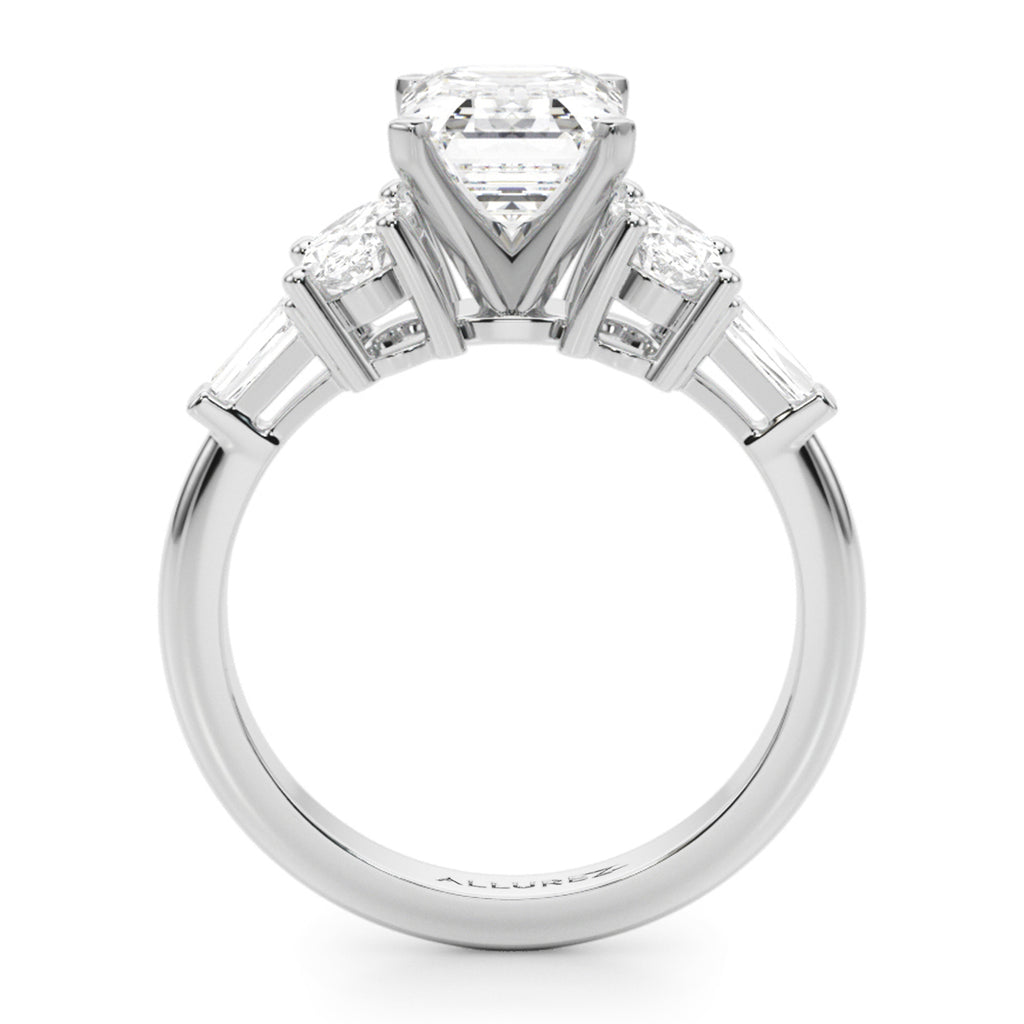 Emerald Cut Moissanite Diamond Engagement Ring Bridal Set in Palladium (4.93ct)