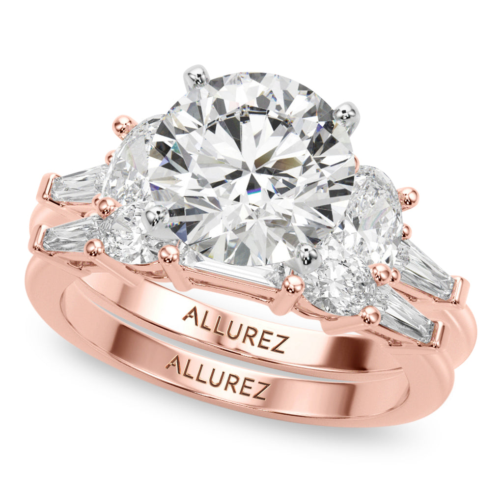 Round Lab Diamond Engagement Ring Bridal Set 14K Rose Gold (4.93ct)