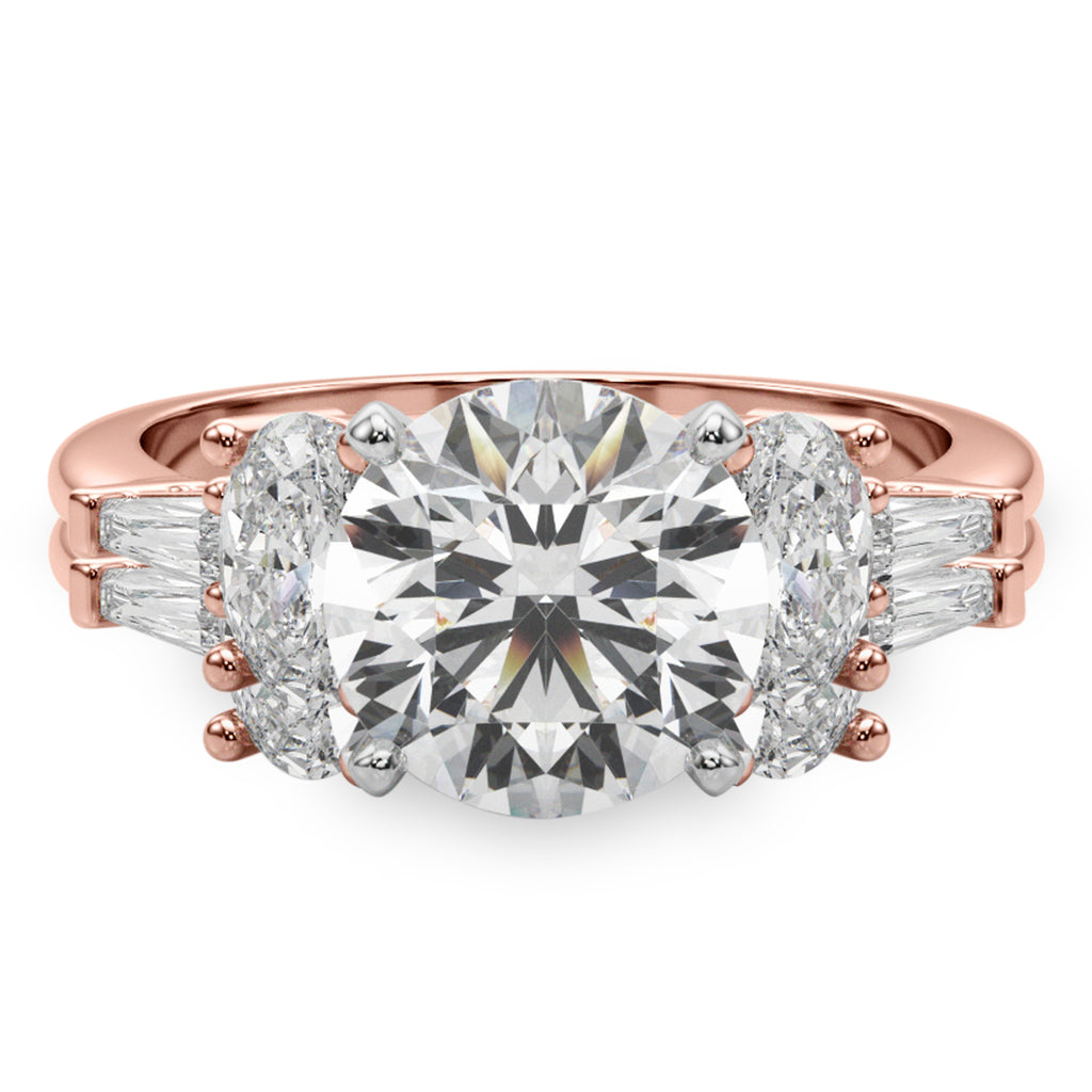 Round Lab Diamond Engagement Ring Bridal Set 14K Rose Gold (4.93ct)