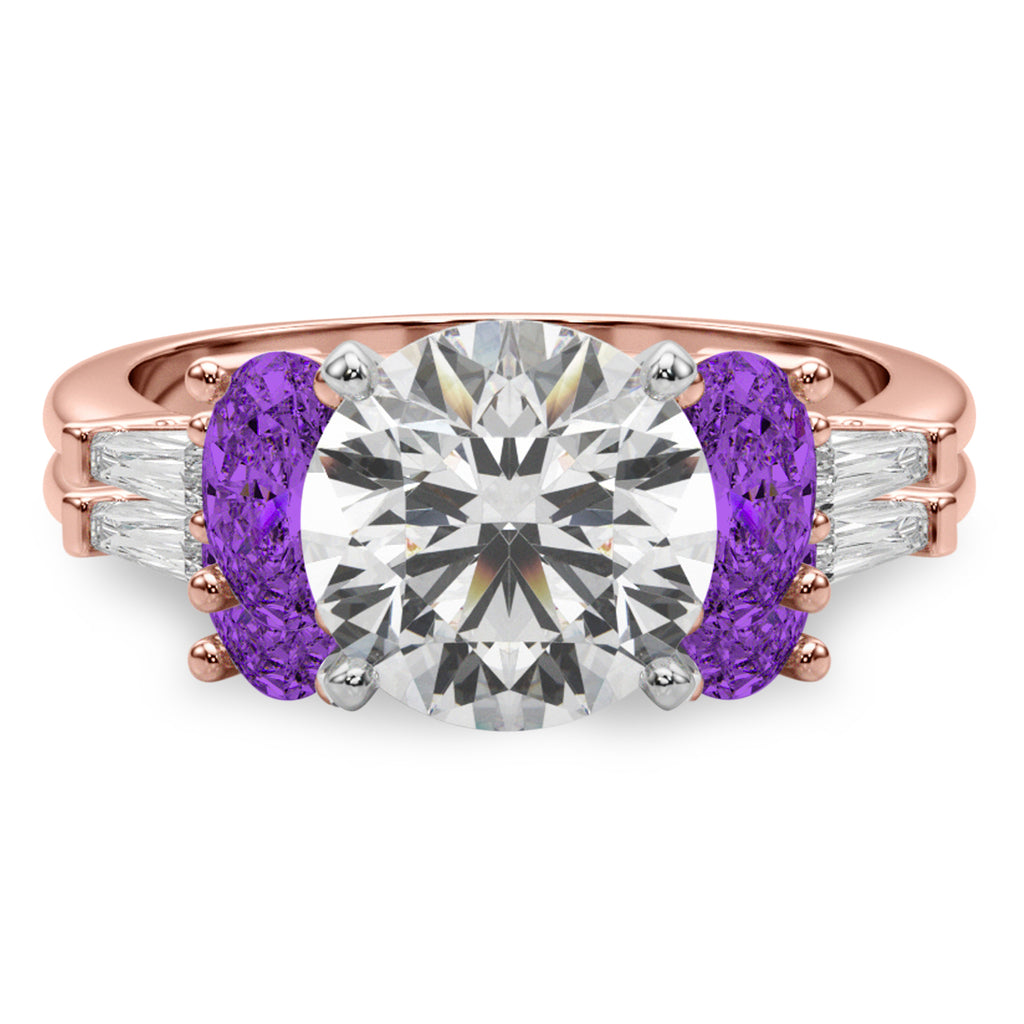 Round Lab Diamond & Oval Amethyst Bridal Set 14K Rose Gold (4.65ct)