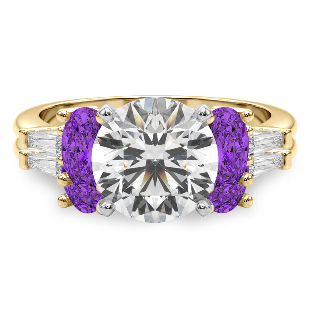 Round Lab Diamond & Oval Amethyst Bridal Set 14K Yellow Gold (4.65ct)