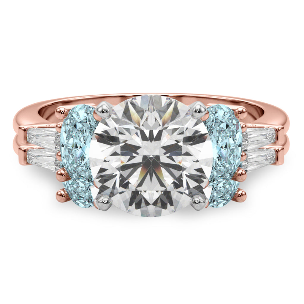 Round Lab Diamond & Oval Aquamarine Bridal Set 14K Rose Gold (4.65ct)