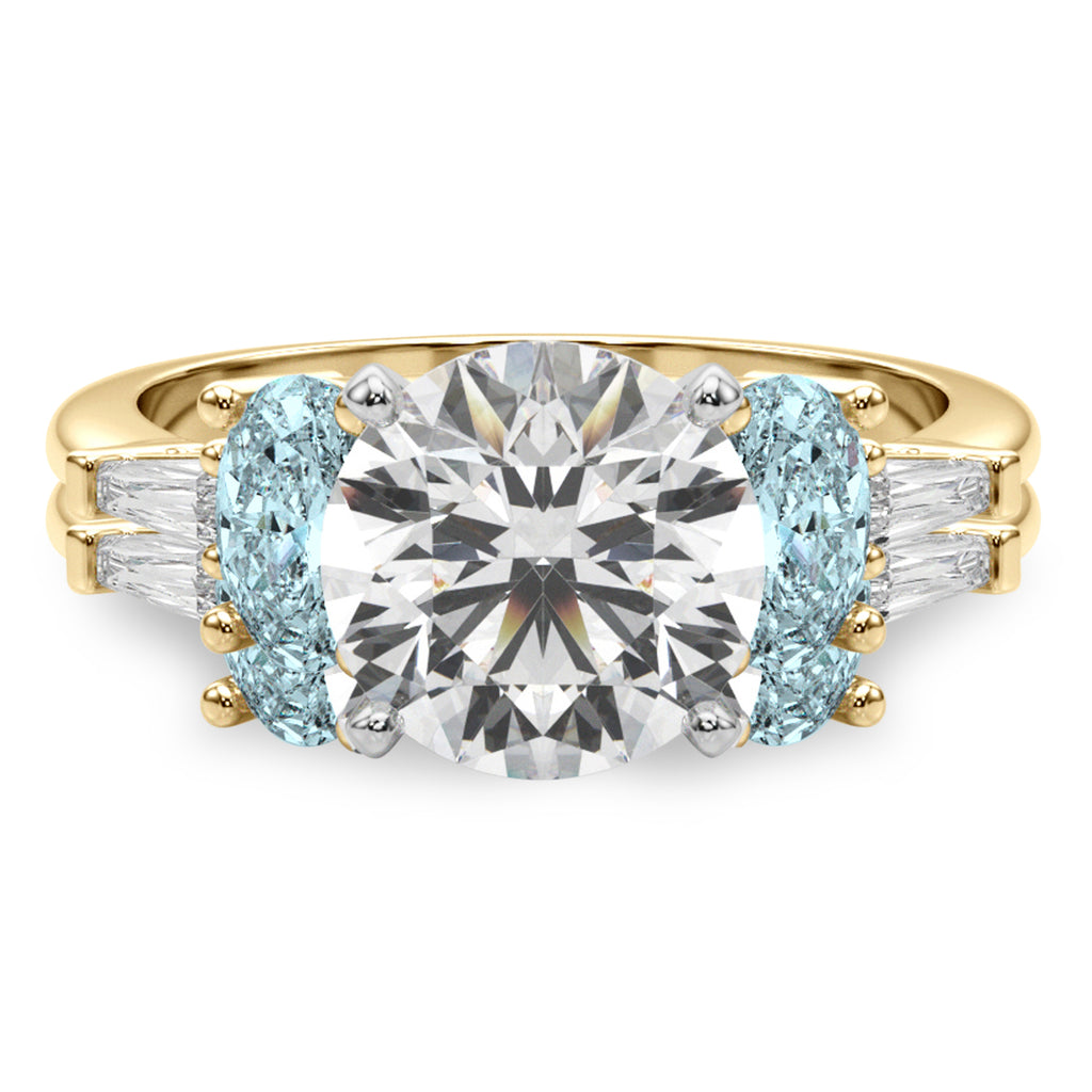 Round Lab Diamond & Oval Aquamarine Bridal Set 18K Yellow Gold (4.65ct)