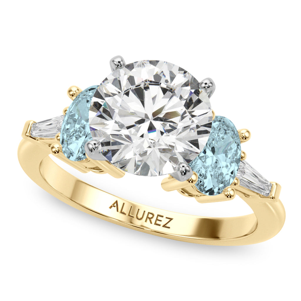 Round Lab Diamond & Oval Aquamarine Bridal Set 18K Yellow Gold (4.65ct)