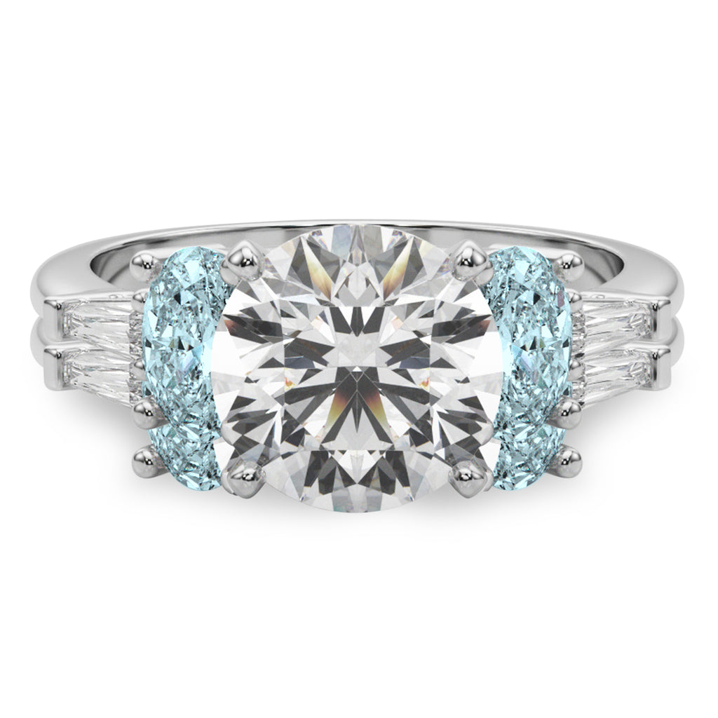 Round Lab Diamond & Oval Aquamarine Bridal Set in Platinum (4.65ct)