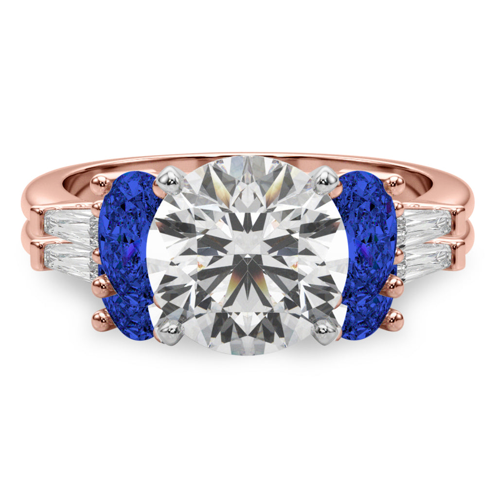 Round Lab Diamond & Oval Blue Sapphire Bridal Set 14K Rose Gold (5.17ct)