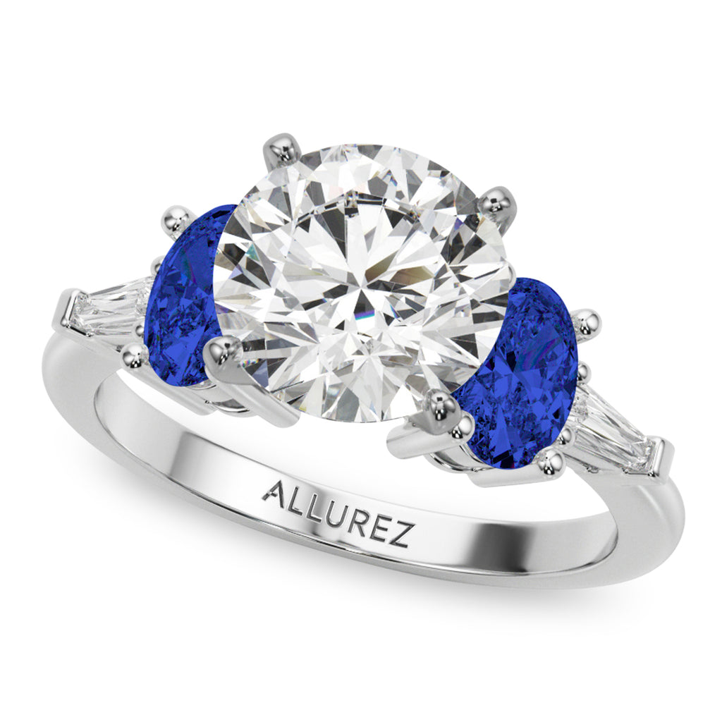 Round Lab Grown Diamond & Oval Blue Sapphire Bridal Set 14K White Gold (5.17ct)
