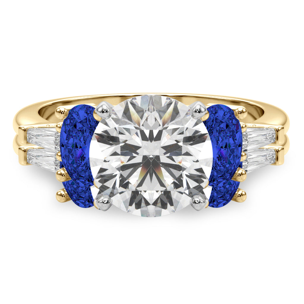 Round Lab Diamond & Oval Blue Sapphire Bridal Set 14K Yellow Gold (5.17ct)