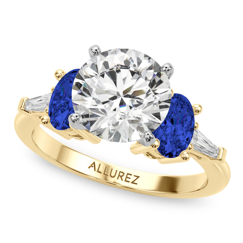 Round Lab Diamond & Oval Blue Sapphire Bridal Set 14K Yellow Gold (5.17ct)