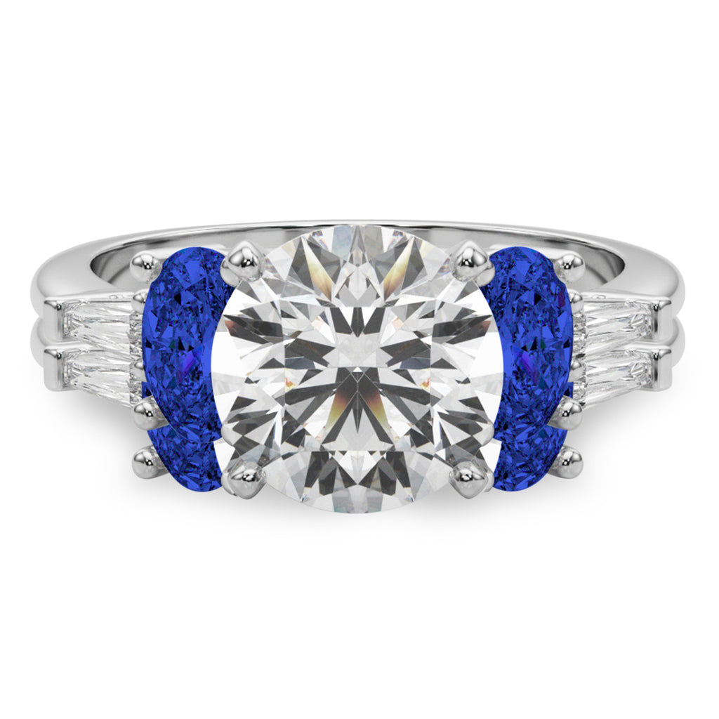 Round Lab Diamond & Oval Blue Sapphire Bridal Set in Platinum (5.17ct)