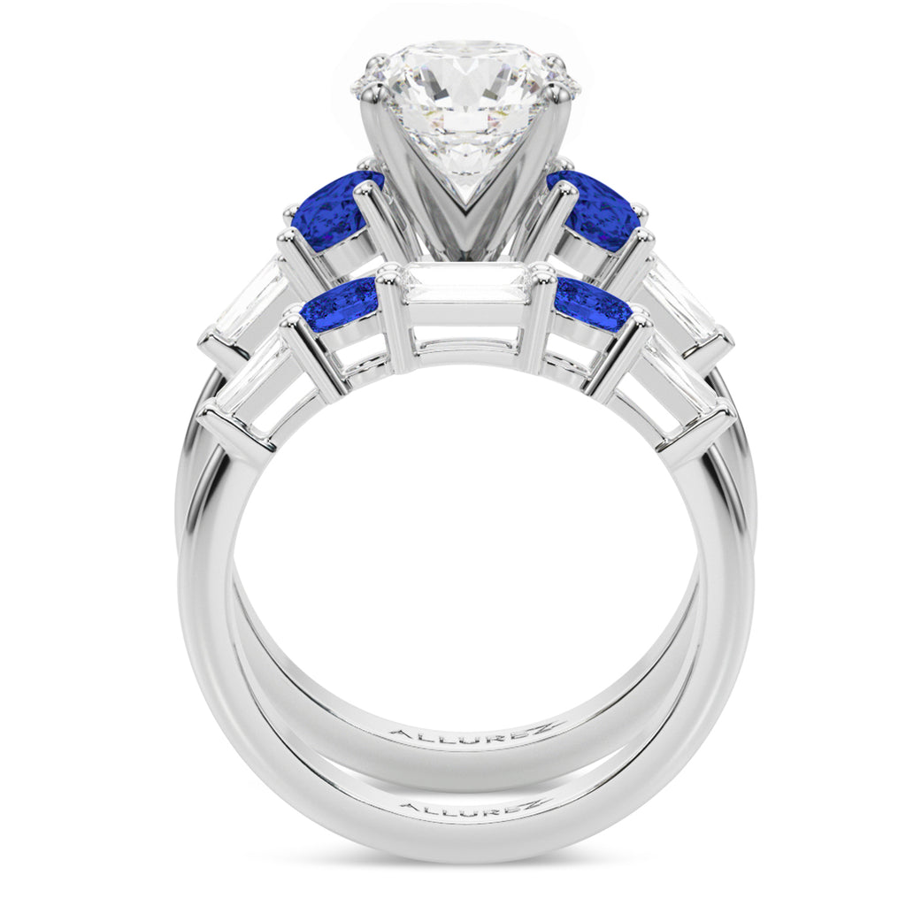 Round Lab Diamond & Oval Blue Sapphire Bridal Set in Platinum (5.17ct)