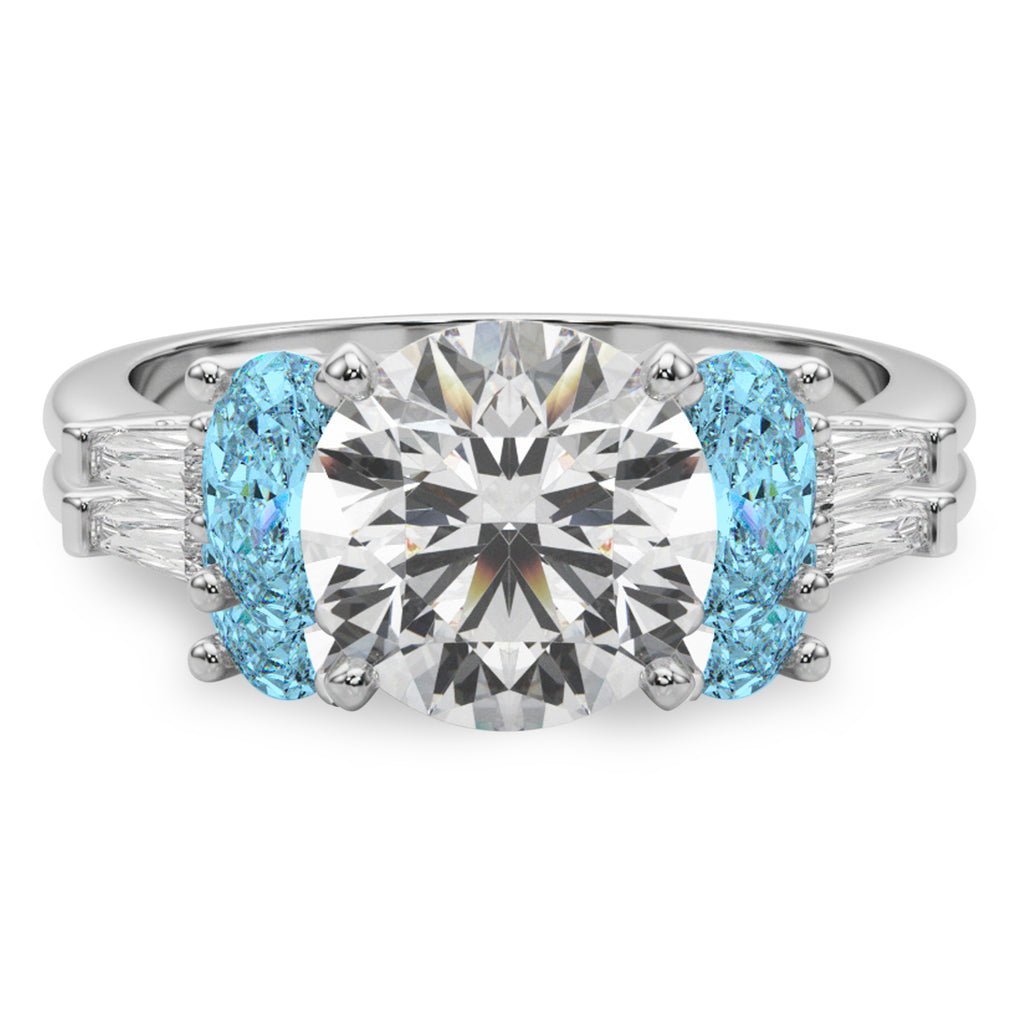 Round Lab Grown Diamond & Oval Blue Topaz Bridal Set 14K White Gold (4.97ct)
