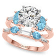 Round Lab Diamond & Oval Blue Topaz Bridal Set 18K Rose Gold (4.97ct)