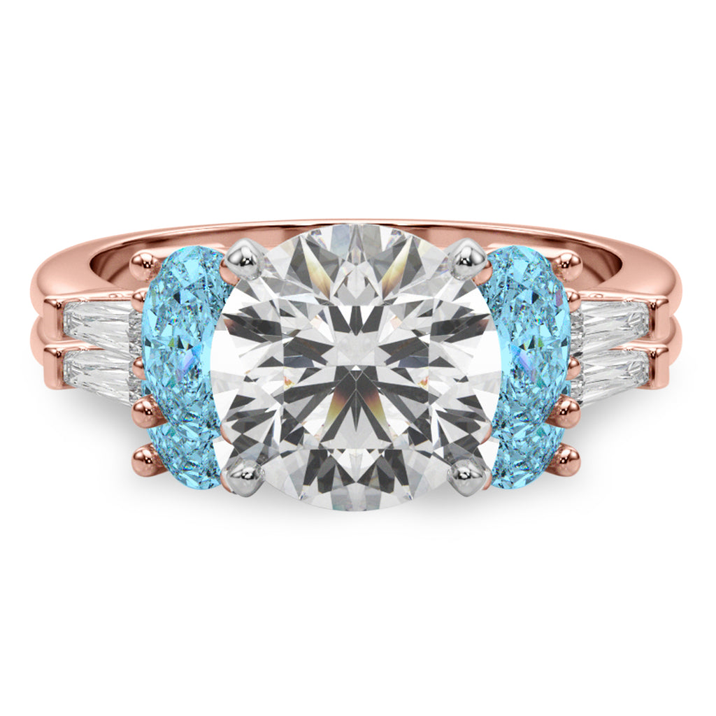 Round Lab Diamond & Oval Blue Topaz Bridal Set 18K Rose Gold (4.97ct)