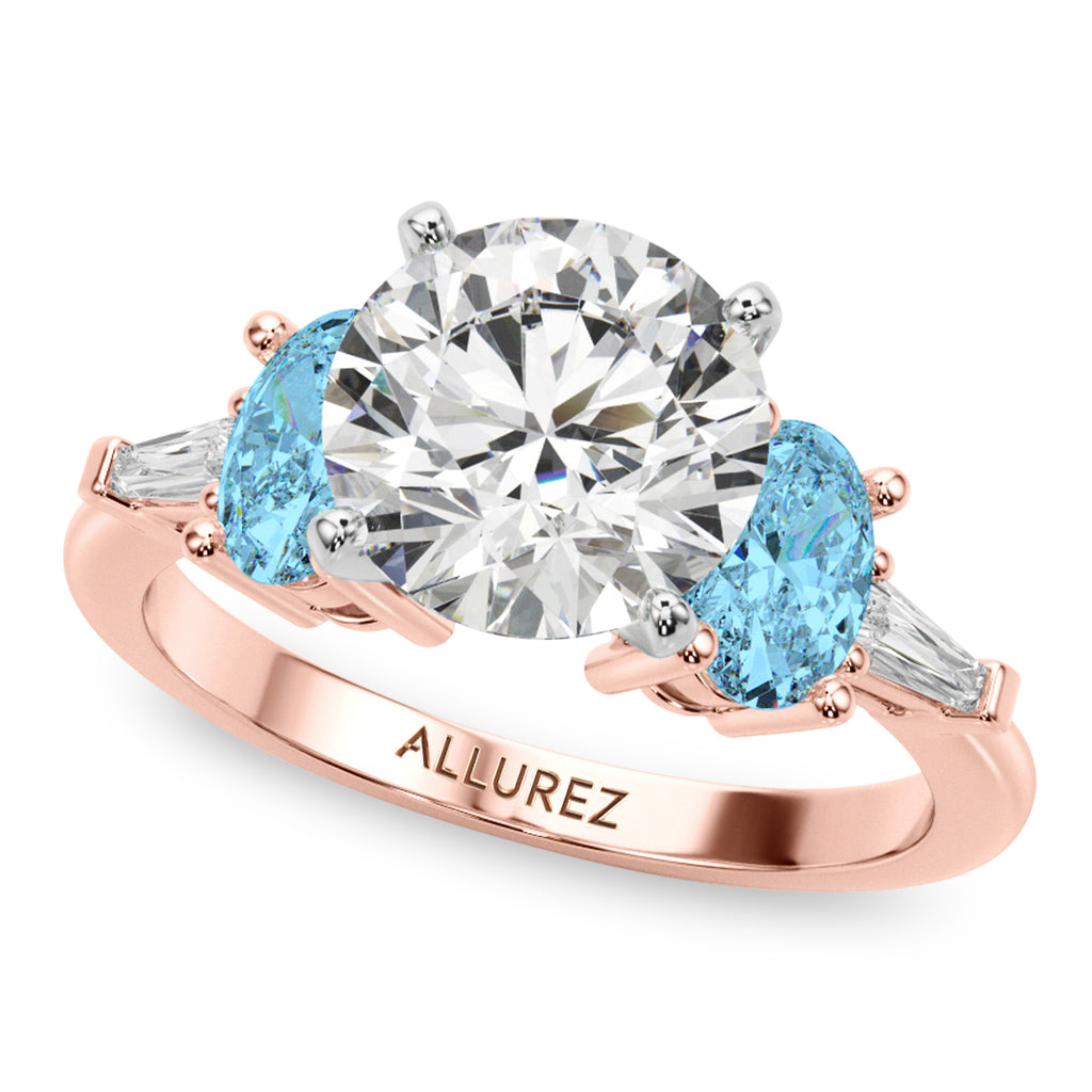 Round Lab Diamond & Oval Blue Topaz Bridal Set 18K Rose Gold (4.97ct)