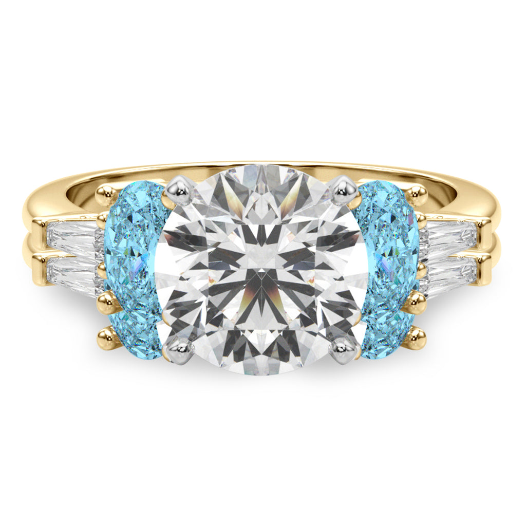 Round Lab Diamond & Oval Blue Topaz Bridal Set 18K Yellow Gold (4.97ct)