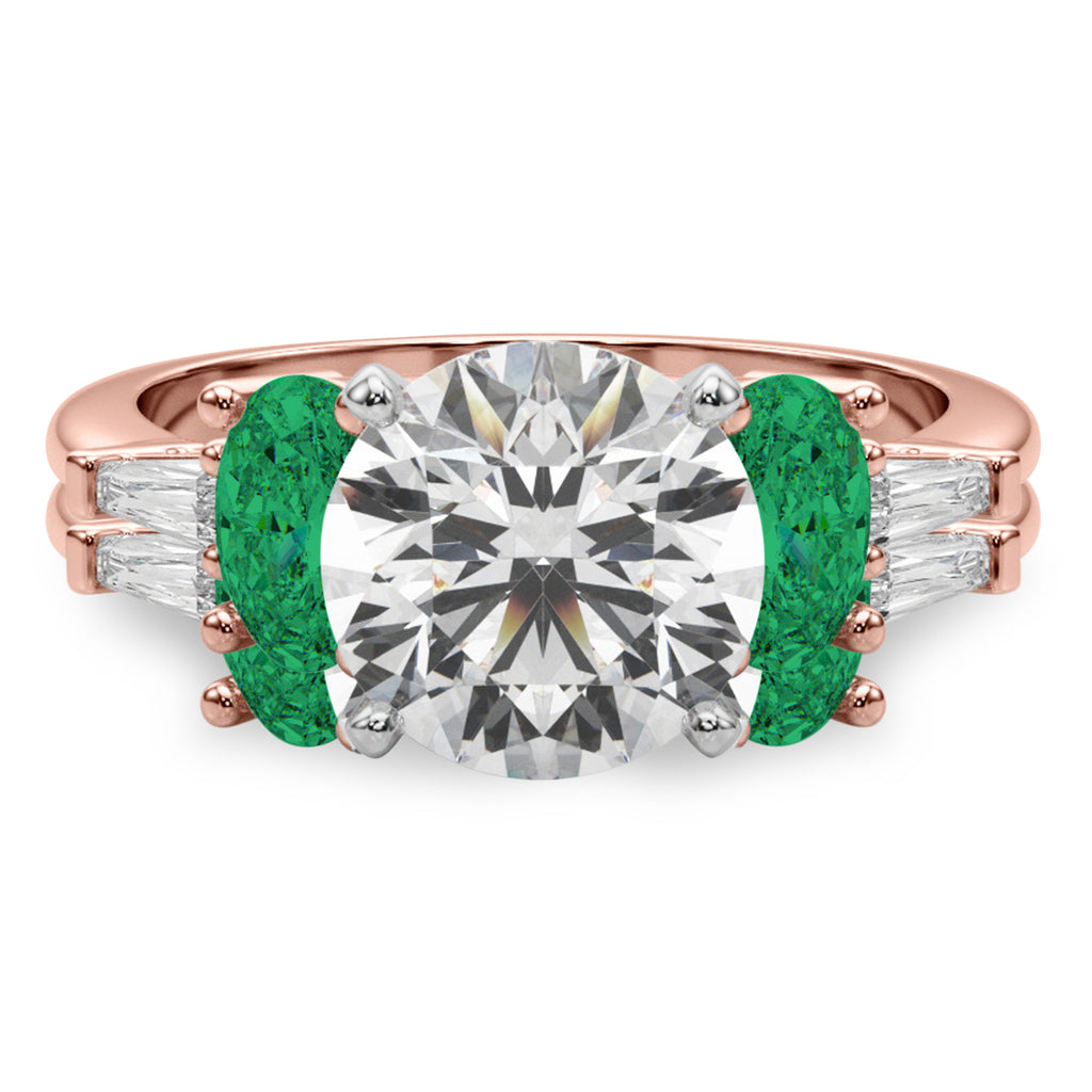Round Lab Diamond & Oval Emerald Bridal Set 14K Rose Gold (4.65ct)