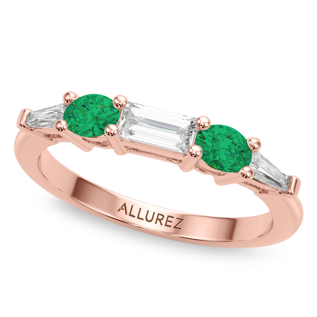 Round Lab Diamond & Oval Emerald Bridal Set 14K Rose Gold (4.65ct)