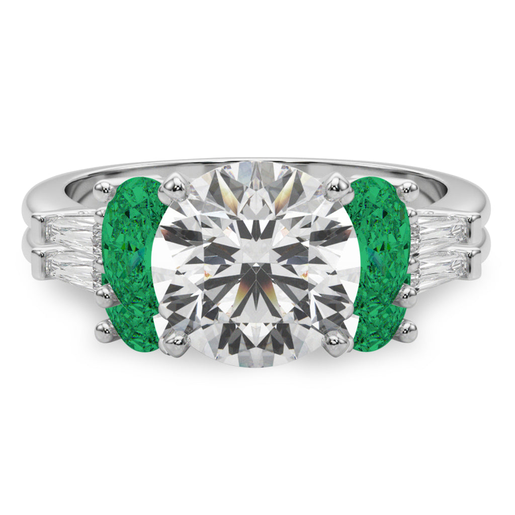 Round Lab Diamond & Oval Emerald Bridal Set 18K White Gold (4.65ct)