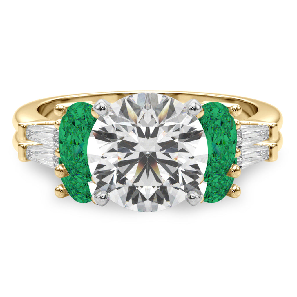 Round Lab Diamond & Oval Emerald Bridal Set 18K Yellow Gold (4.65ct)
