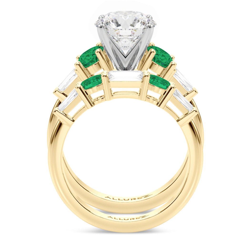 Round Lab Diamond & Oval Emerald Bridal Set 18K Yellow Gold (4.65ct)