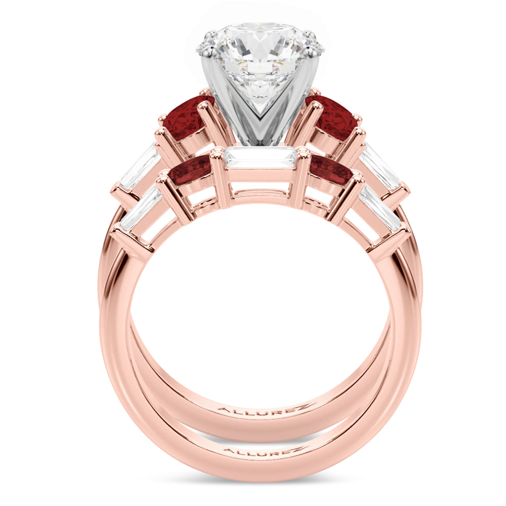 Round Lab Diamond & Oval Garnet Bridal Set 14K Rose Gold (4.97ct)