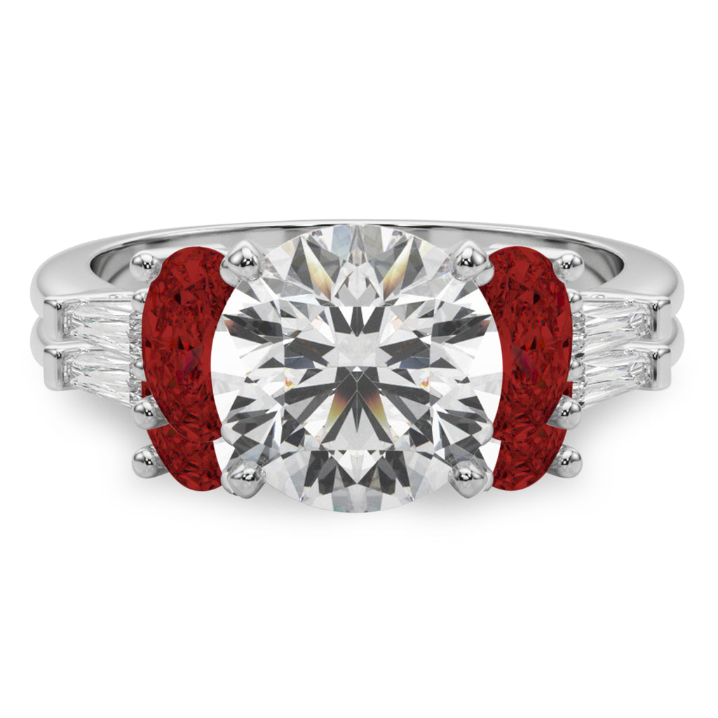 Round Lab Grown Diamond & Oval Garnet Bridal Set 14K White Gold (4.97ct)