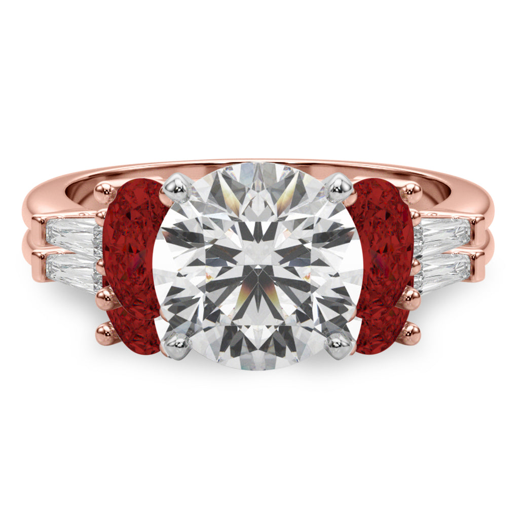 Round Lab Diamond & Oval Garnet Bridal Set 18K Rose Gold (4.97ct)
